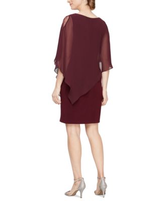 Women's Chiffon-Cape-Sleeve Sheath Dress