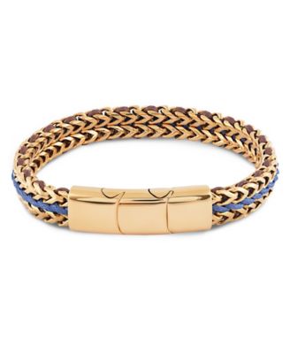 Gold Brown/Blue Cord with Chain Stainless Steel Bracelet