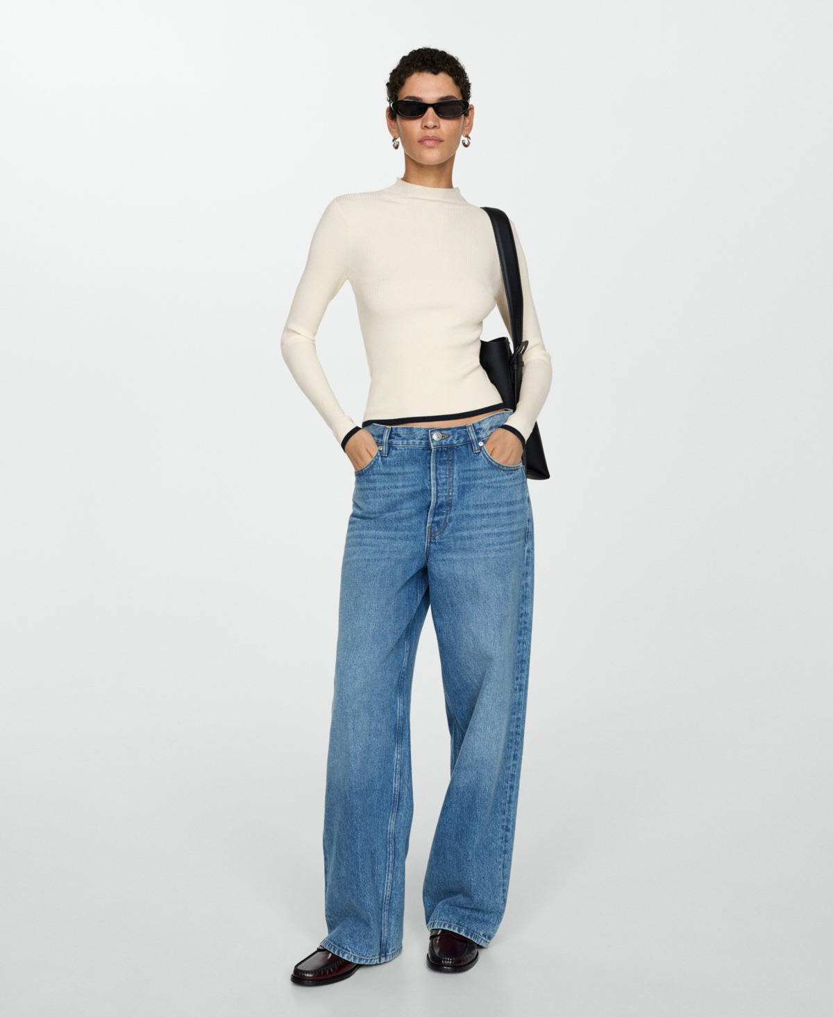 Mango Women's High Collar Ribbed Knit Sweater