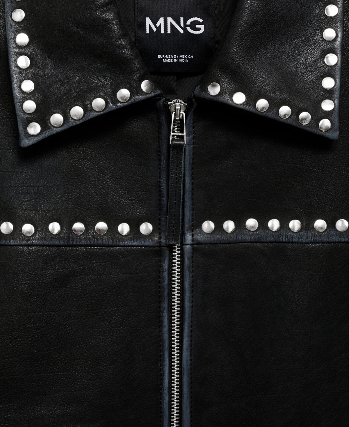 Mango Studded Leather Jacket Black In Black