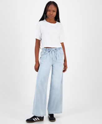 Indigo Rein - Juniors' Cotton Wide-Leg Drawstring Jeans
