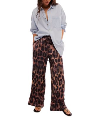 Free People Women's All Out Satin Leopard-Print Pants - Macy's