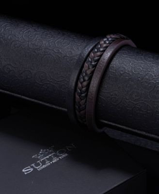 Black Sentinel Leather Strap Stainless Steel Bracelet