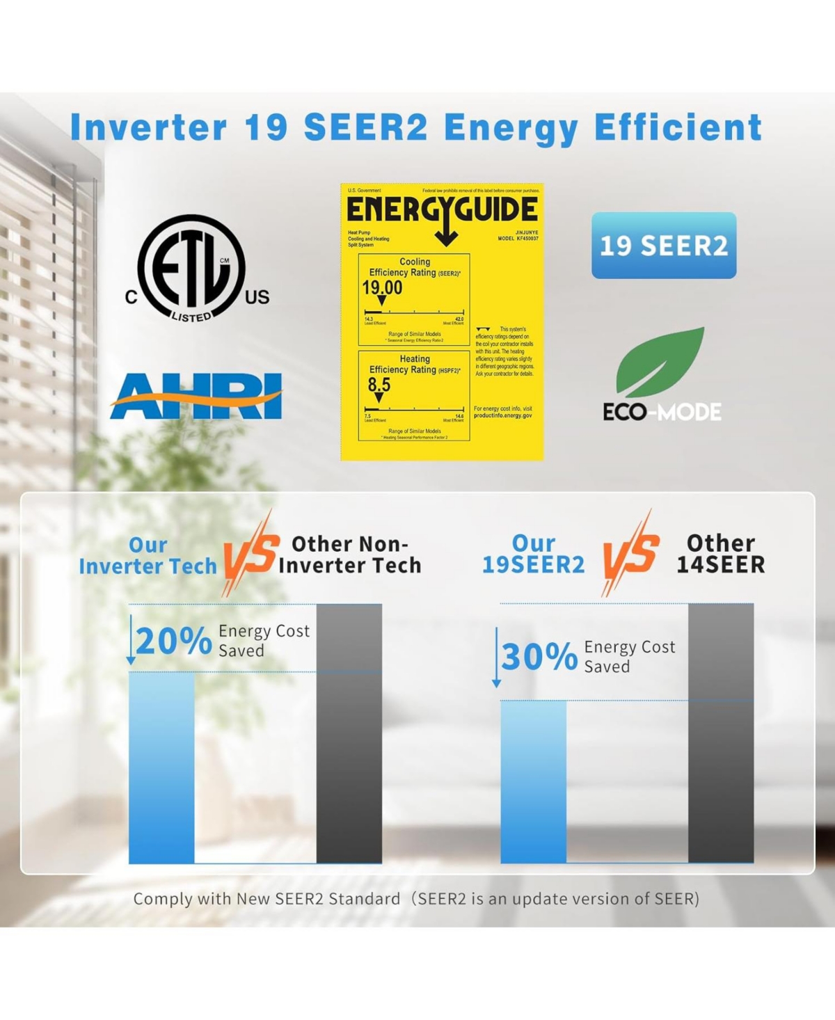 Jinjunye 12000BTU Mini Split Air Conditioner Ductless Inverter Heat Pump, 208-230V 19SEER2,Min Split Ac/Heating System, Energy Saving, Cooler up to 75