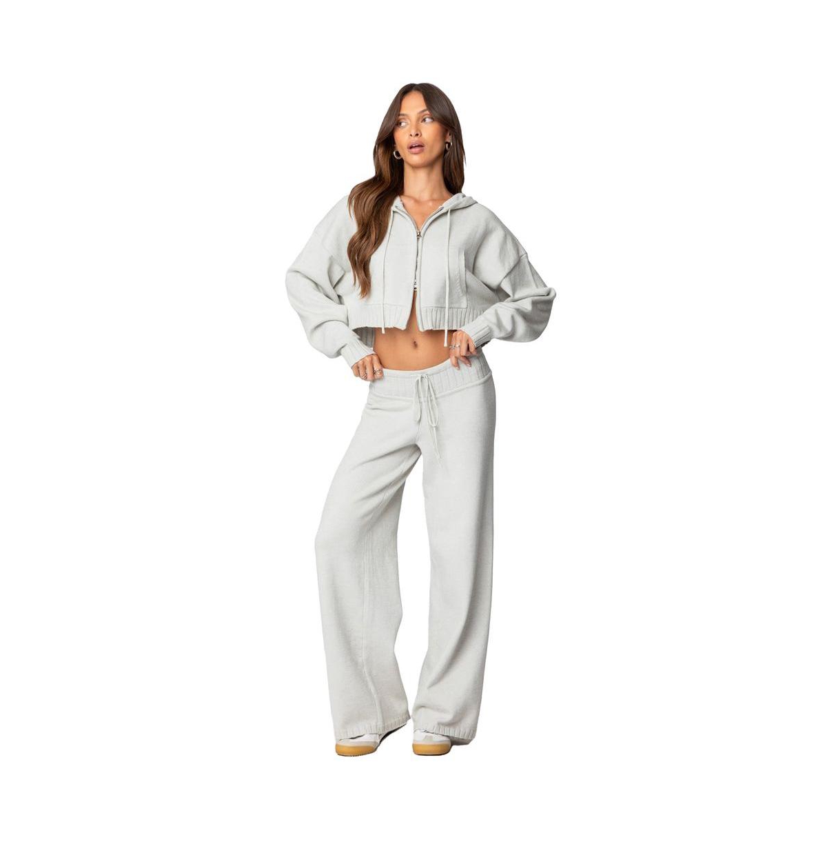 Edikted Women's Russell Knit Hooded Cardigan - Light-gray