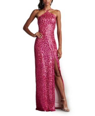 Tadashi Shoji Women's Koda Animal Sequin Halter Gown - Macy's