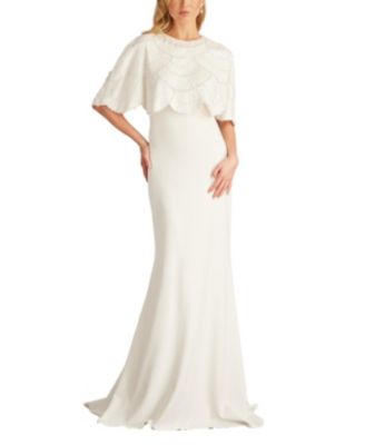 Tadashi Shoji Women s Reba Embellished Cape Overlay Bridal Gown Macy s