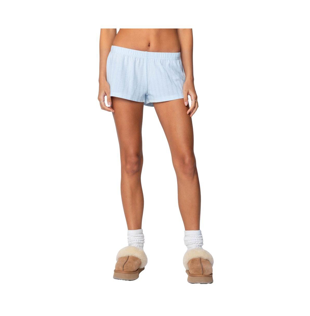 Edikted Women's Irene Low Rise Pointelle Micro Shorts - Light-blue