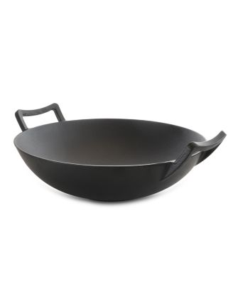 Heavy Duty Cast  2 Piece 14 Inch Iron Wok with Wood Lid