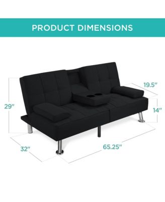 Modern Linen Convertible Futon Sofa Bed w/ Removable Armrests, Metal Legs, Cupholders