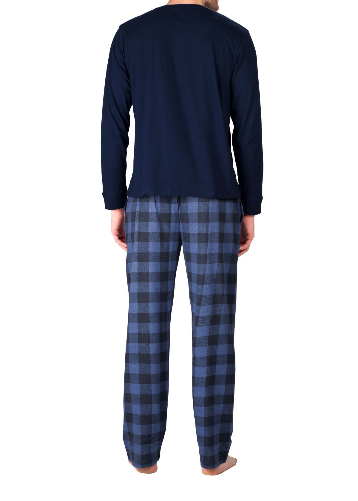 Sleephero Men's Crew Neck Fleece Pajama Set - Sailor navy with navy buffalo check