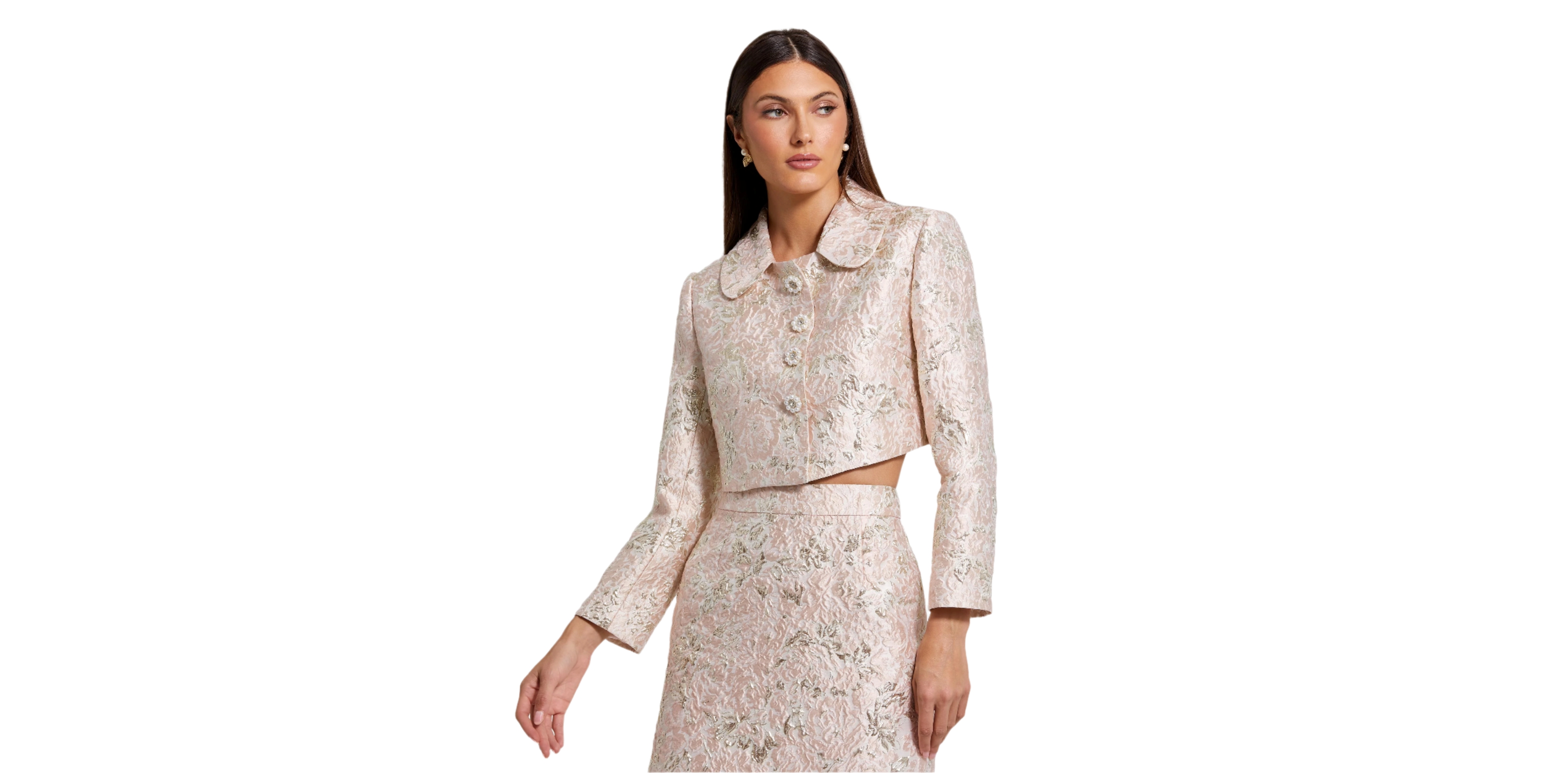 Mac Duggal Women's Pearl Button Brocade Cropped Jacket