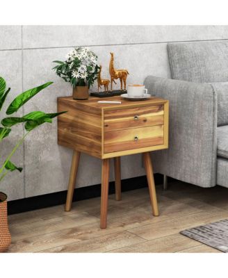 2PCS Wooden Nightstand Mid-Century End Side Table W/2 Storage Drawers