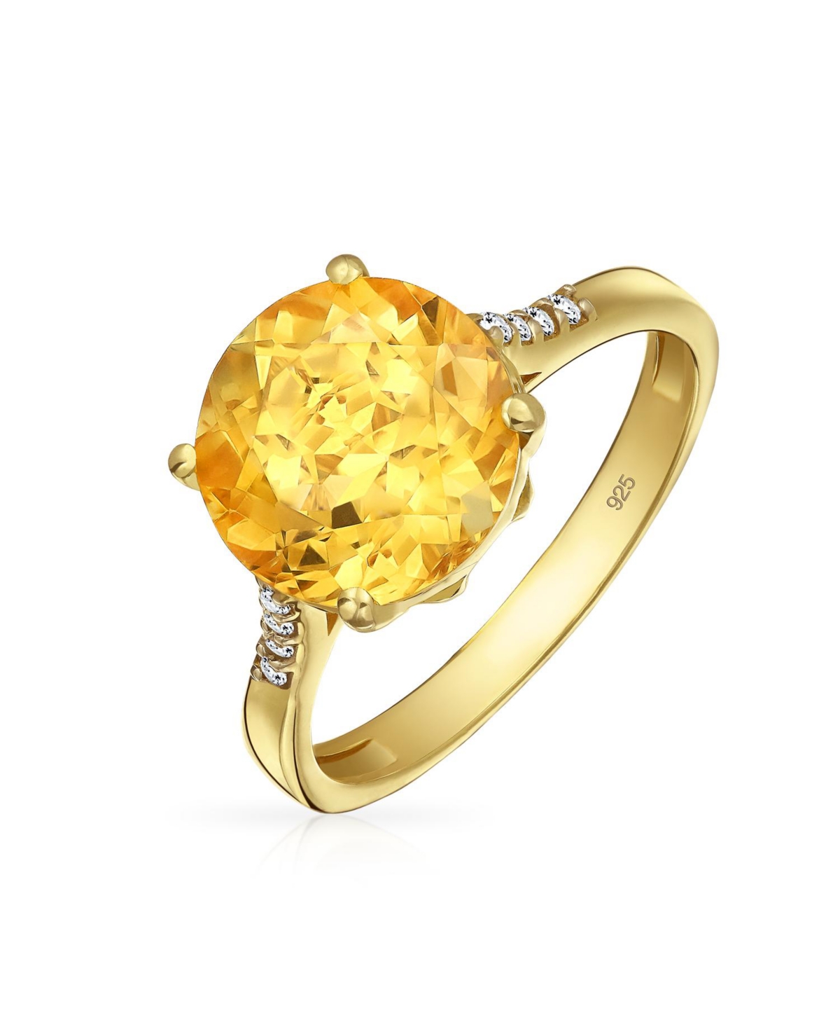 Bling Jewelry Classic 3CT Oval Solitaire Natural Zircon SyntheticRing For Women Gold Plated Silver - Yellow citrine