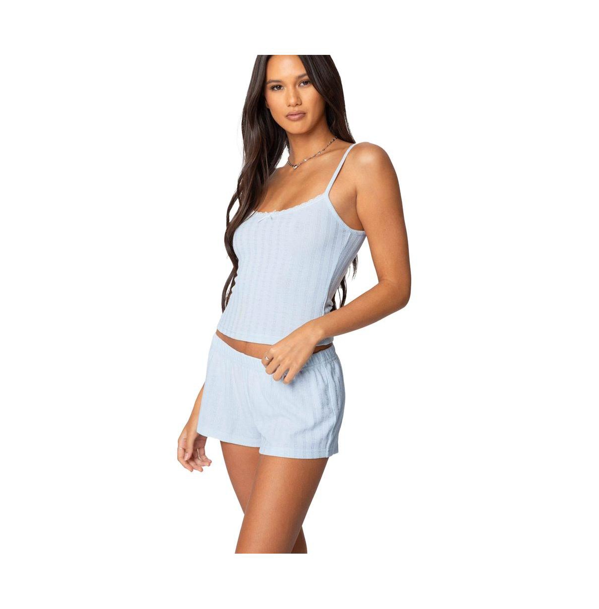 Edikted Women's Irene Pointelle Tank Top - Light-blue