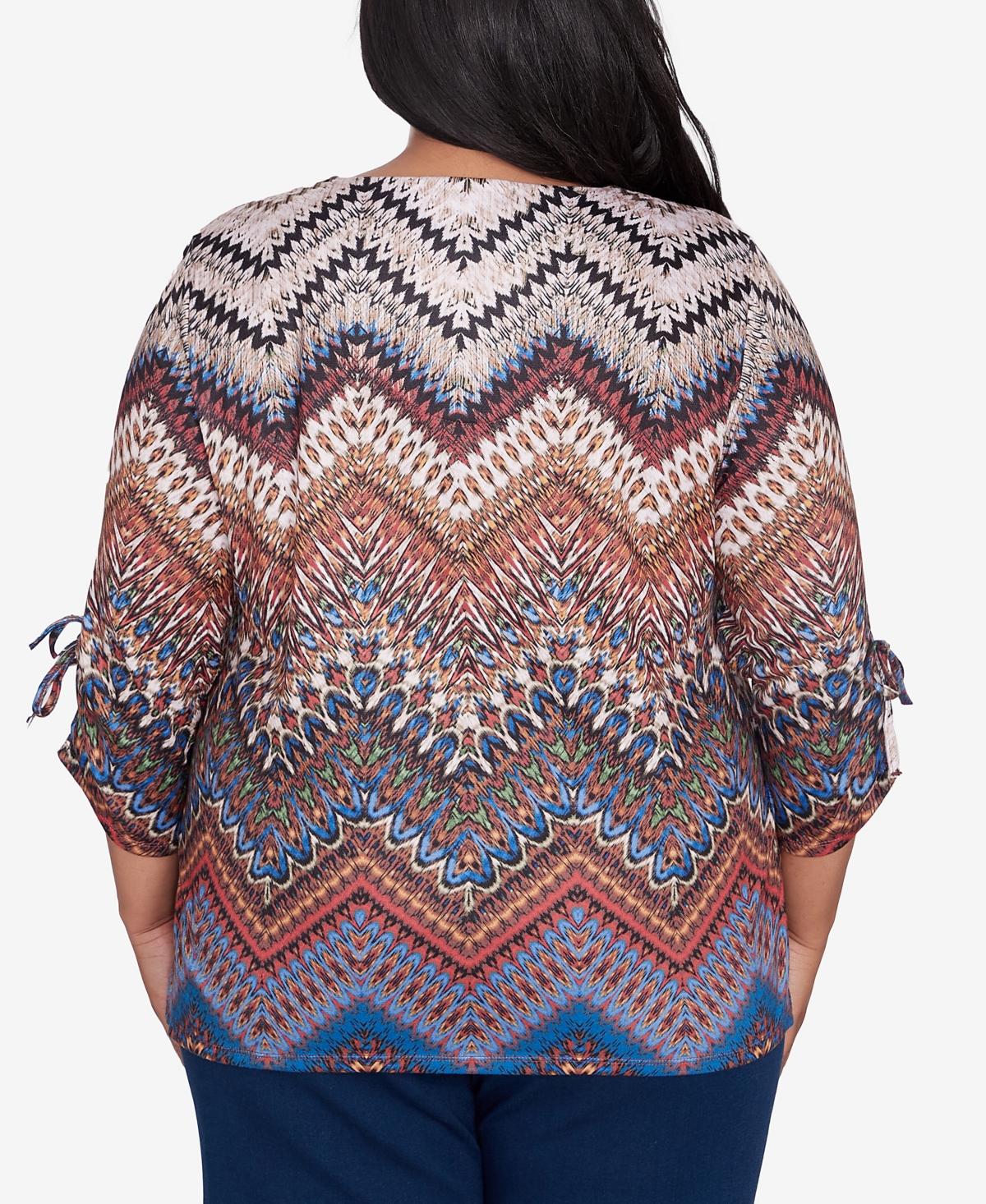 Alfred Dunner Plus Size Harvest Moon Textured Chevron Ruched Sleeve Top In Neutral Multi