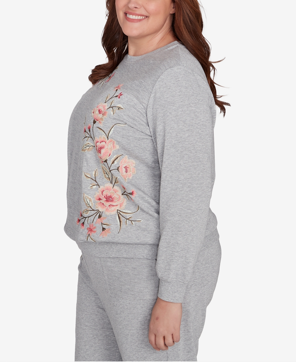 Alfred Dunner Plus Size Casual Fridays Floral Embroidered Long Sleeve Top