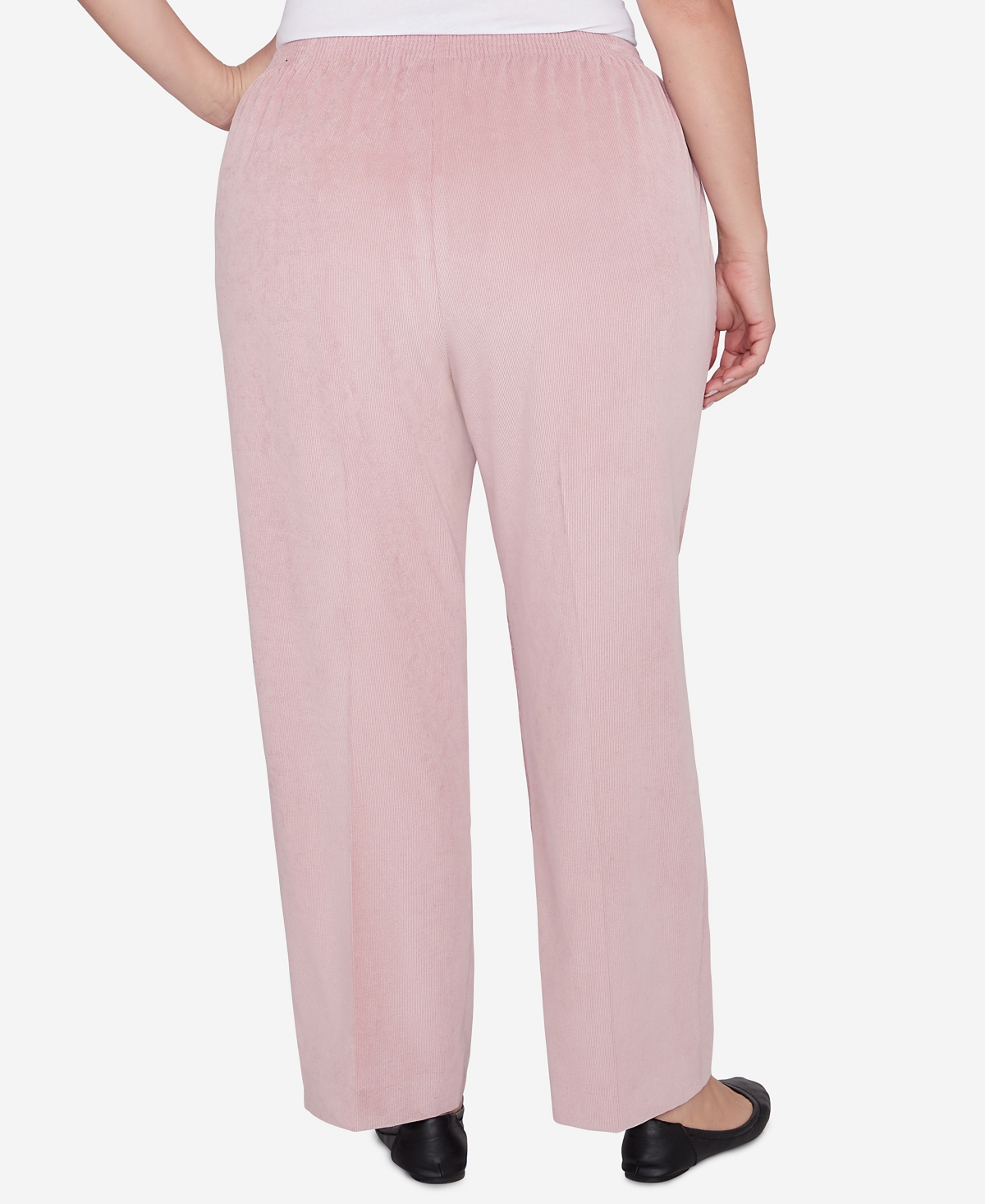 Alfred Dunner Plus Size Telluride Corduroy Elastic Waist Short Length Pleated Pants In Rose