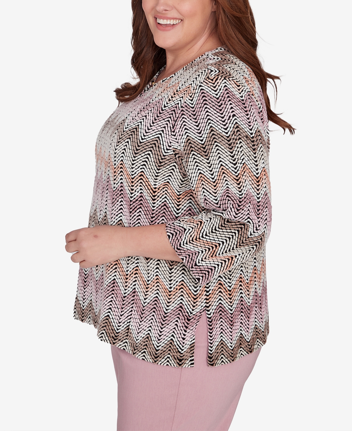 Alfred Dunner Plus Size Telluride Chenille Zig Zag Print Top In Neutral Multi