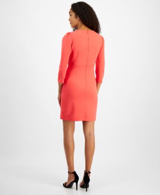 Women's Puffed-Shoulder Twist-Front Dress