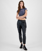 Madden Girl Juniors' Faux Leather High-Rise Jogger Pants - Black