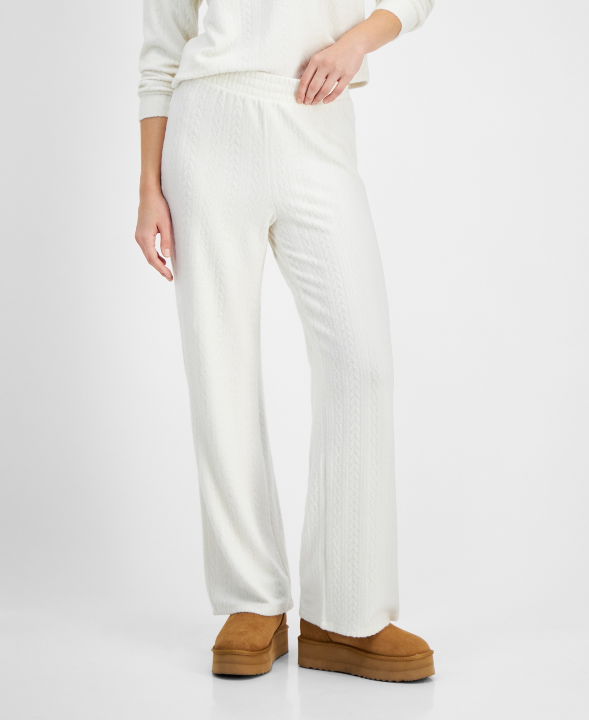 Juniors' Dream Fleece Cable-Knit Pants - Ballet Slippers