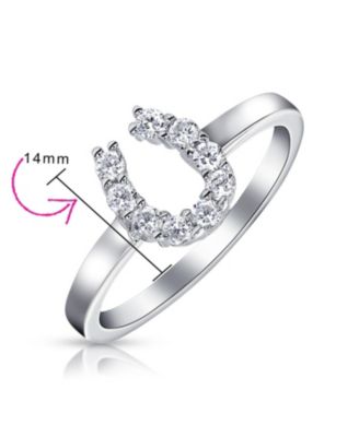 Good Luck Cubic Zirconia Pave CZ Equine Cowgirl Equestrian Good Luck Horseshoe Ring .925 Sterling Silver