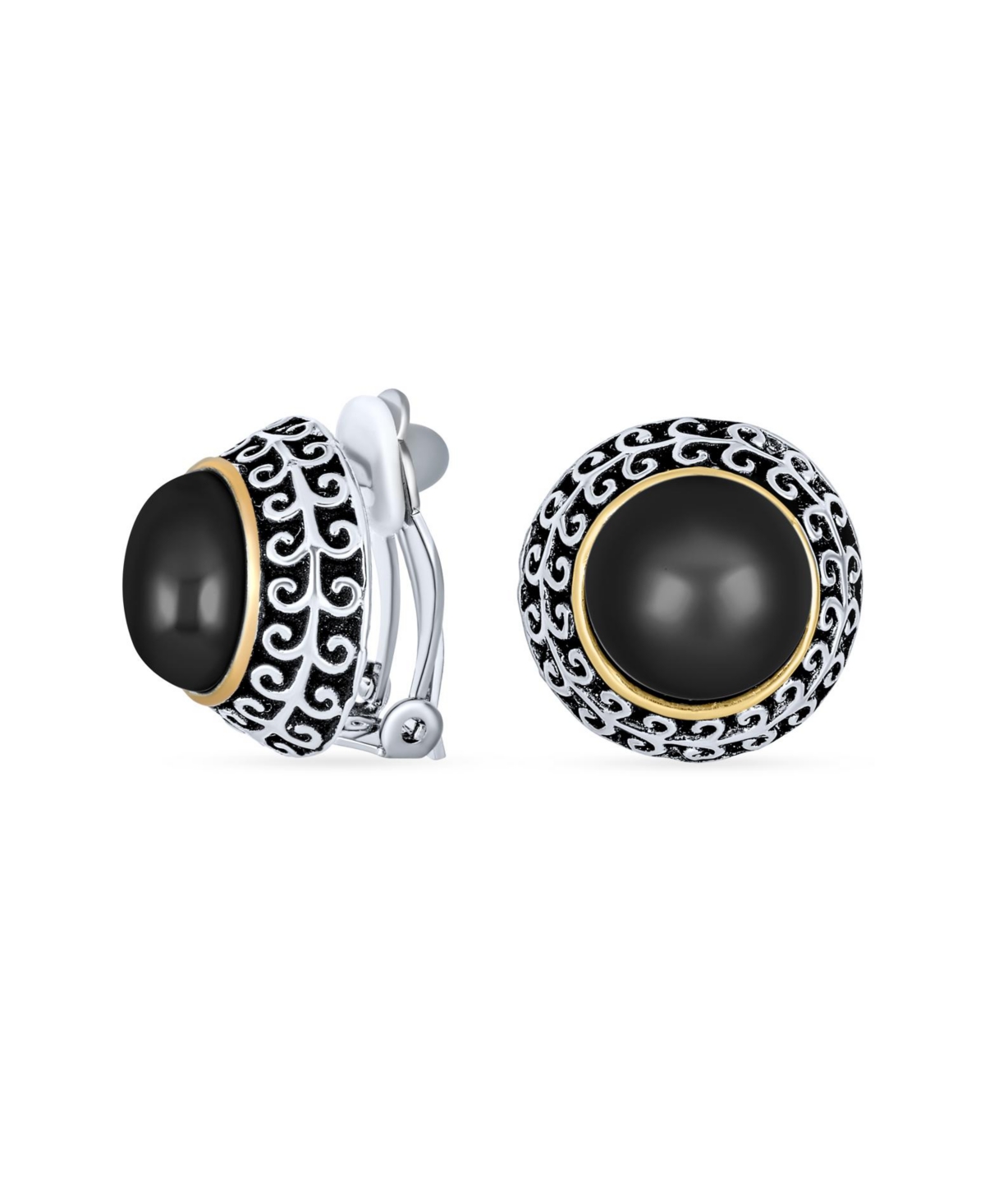 Bling Jewelry Set of 2 Balinese Button Style Clip-On Earrings in Simulated Turquoise and Onyx