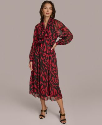 Women's Printed Tie-Neck A-Line Dress