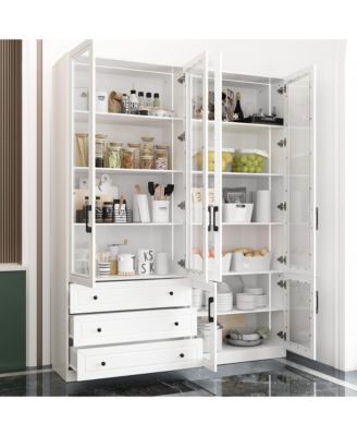 White 10-Shelf Accent Bookcase with Glass Doors, LED Lights