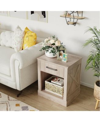 Nightstand with Drawer and Shelf Rustic Wooden Bedside Table Bedroom Brown