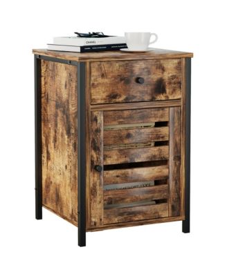 Nightstand with Drawer Cabinet Adjustable Shelf Industrial Side Table Rustic