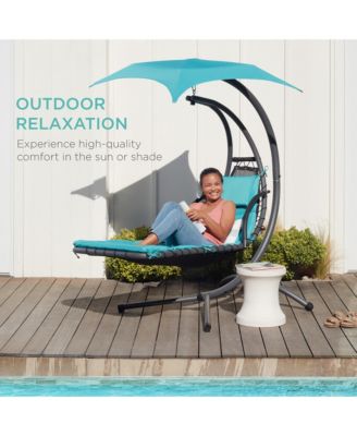 Hanging Curved Chaise Lounge Chair Swing for Backyard, Patio w/ Pillow, Shade, Stand