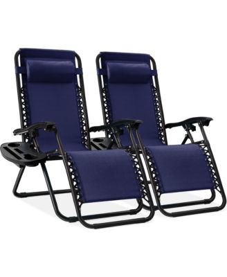 Set of 2 Zero Gravity Lounge Chair Recliners for Patio, Pool w/ Cup Holder Tray