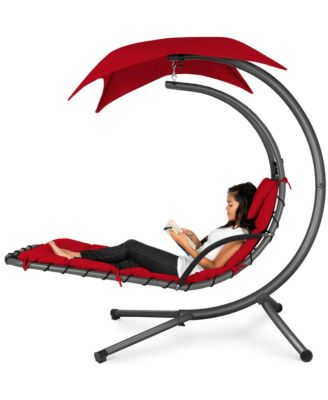 Hanging Curved Chaise Lounge Chair Swing for Backyard, Patio w/ Pillow, Shade, Stand