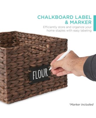 Set of 2 16in Woven Water Hyacinth Pantry Baskets w/ Chalkboard Label, Chalk Marker