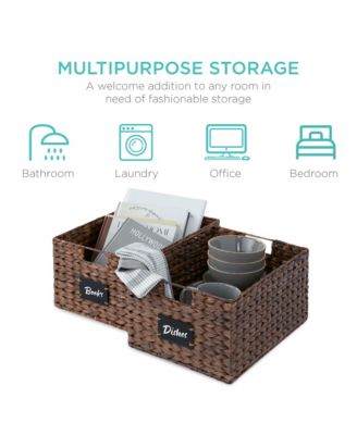 Set of 2 16in Woven Water Hyacinth Pantry Baskets w/ Chalkboard Label, Chalk Marker
