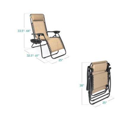 Set of 2 Zero Gravity Lounge Chair Recliners for Patio, Pool w/ Cup Holder Tray