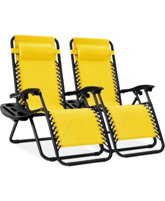 Set of 2 Zero Gravity Lounge Chair Recliners for Patio, Pool w/ Cup Holder Tray