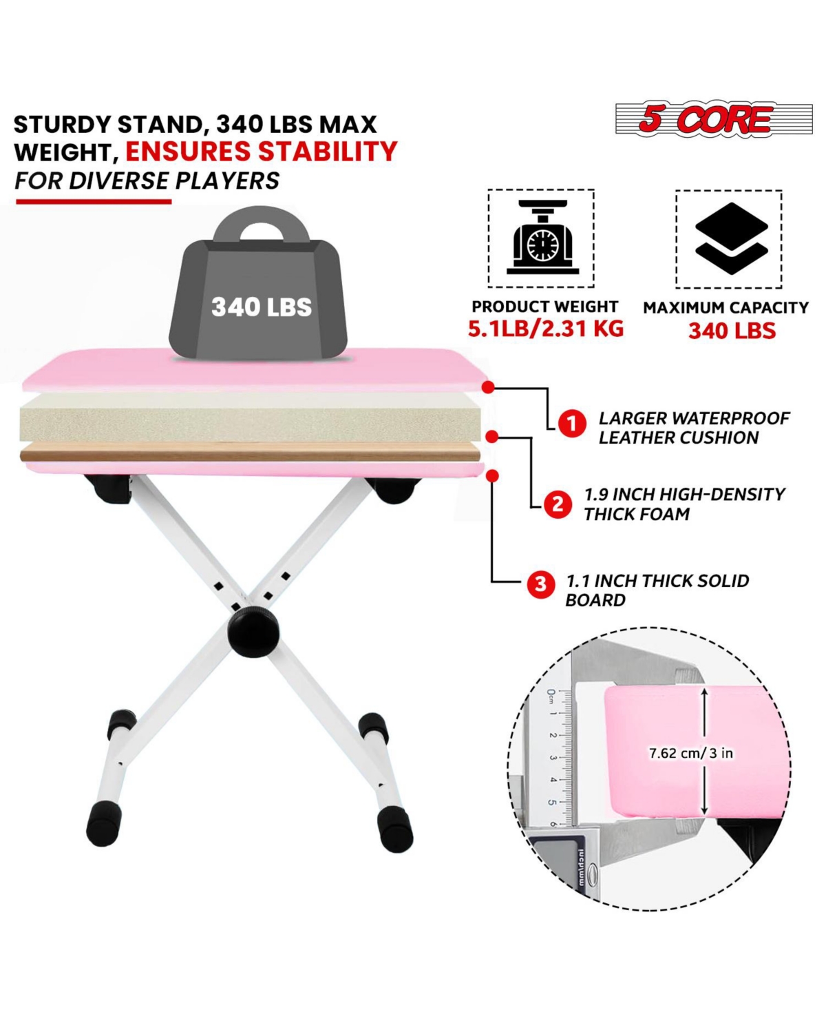5 Core Keyboard Bench X Style Piano Stool Heavy Duty Adjustable Keyboards Chair