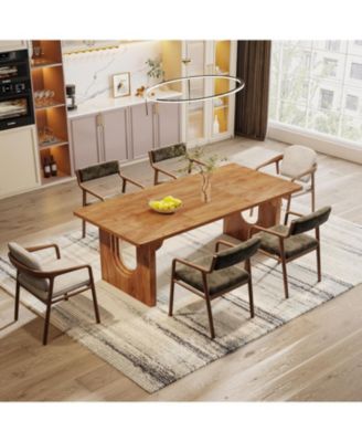 Modern Dining Table for 6 to 8 People, 71" Large Kitchen Dining Table with Wood Pedestal Base, Rectangular Long Dinner Table, Rustic Brown