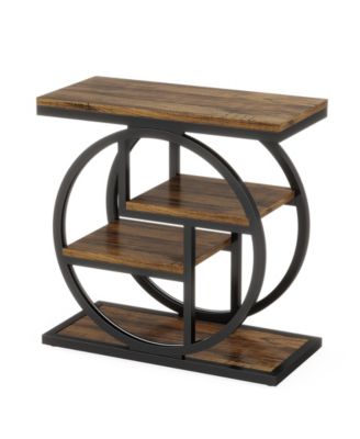 End Table Set of 2, 4-Tier Narrow Side Table with Storage Shelves, Wood Small Sofa Side Table, Industrial Bedside Table, Rustic Brown