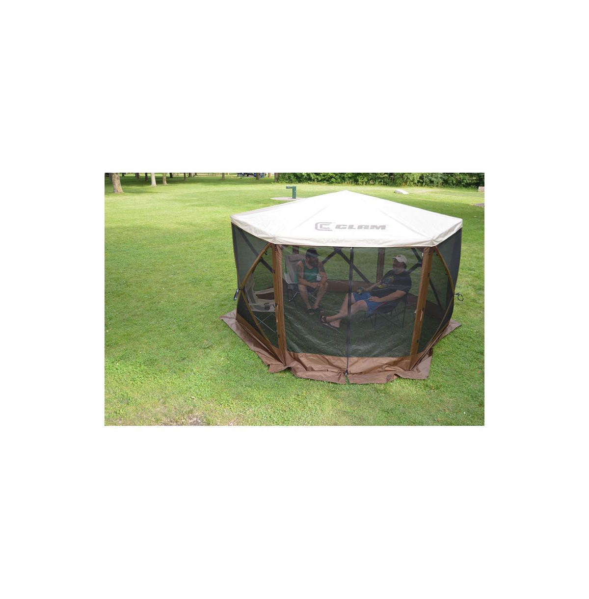 Clam Quick-Set Pavilion Camper 12.5' x 12.5' Shelter, Brown w/Rain Fly Tarp, Tan