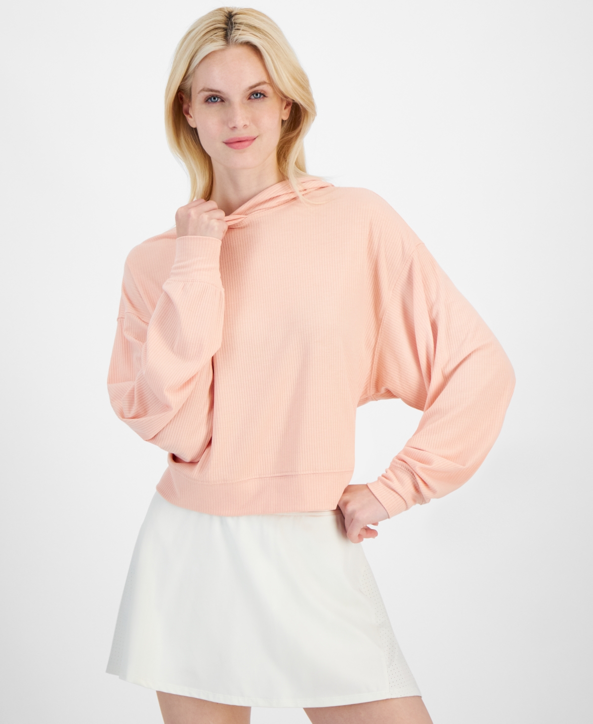 Women's Ribbed Drop-Shoulder Hoodie, Created for Macy's - Pink Rose