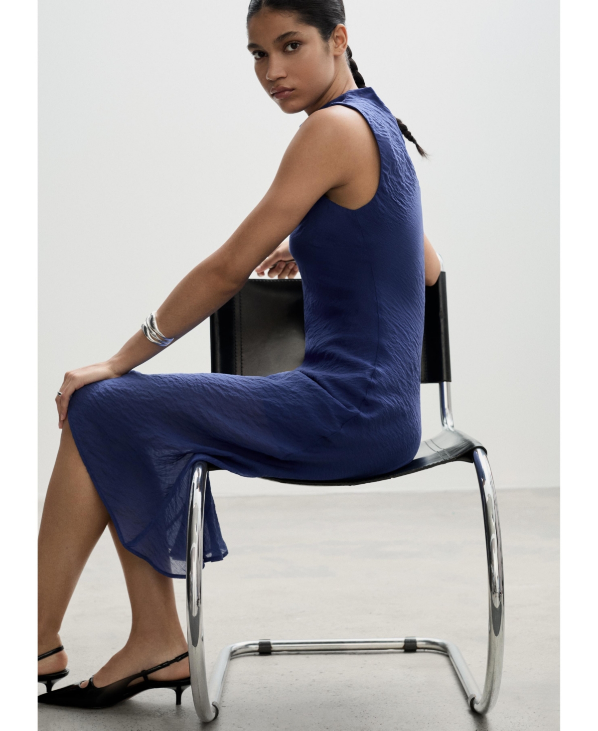 Mango Robe Longue Lyocell In Blue