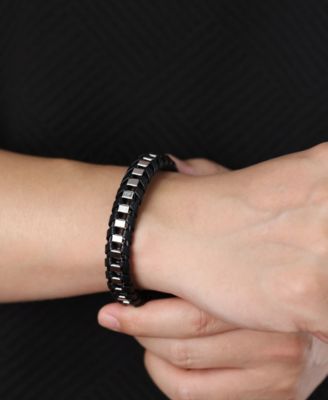 Silver Chain Wrapped Leather Stainless Steel Bracelet