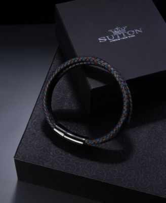 Black Double Summit Leather Stainless Steel Bracelet
