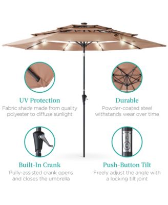10ft 3-Tier Solar Patio Umbrella w/ 24 LED Lights, Tilt Adjustment, Easy Crank