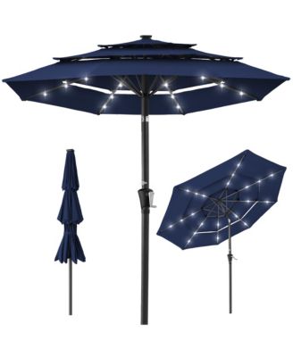  3-Tier Solar Patio Umbrella  24 LED Lights, Tilt Adjustment, Easy Crank