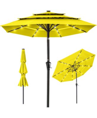 10ft 3-Tier Solar Patio Umbrella w/ 24 LED Lights, Tilt Adjustment, Easy Crank